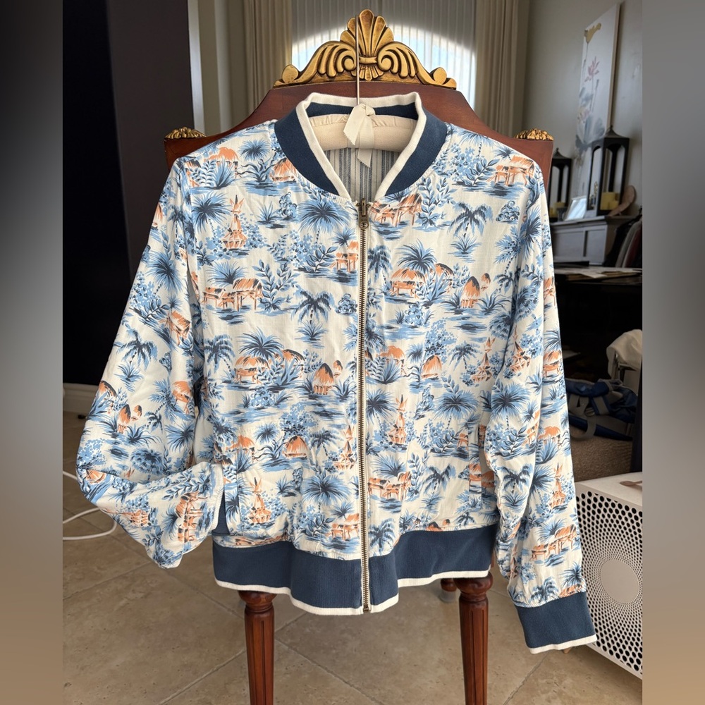 Faherty reversible Blue and White Bomber Jacket